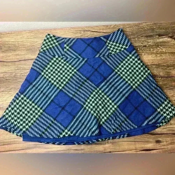 Boden Blue & Green Plaid Wool Blend Mini Skirt sz 8 - Picture 1 of 3